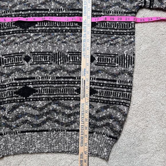 Vintage Piccadilly Sweater Mens Large Tall Gray Aztec Geometric Striped Knit - Picture 7 of 7